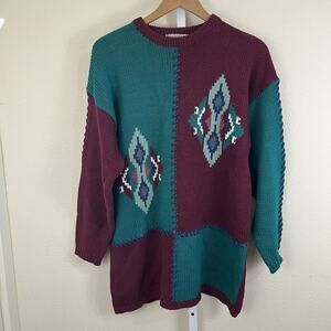 Vintage Gina Peters Southwestern Colorblock Sweater Medium 80s 90s Geo Knit
